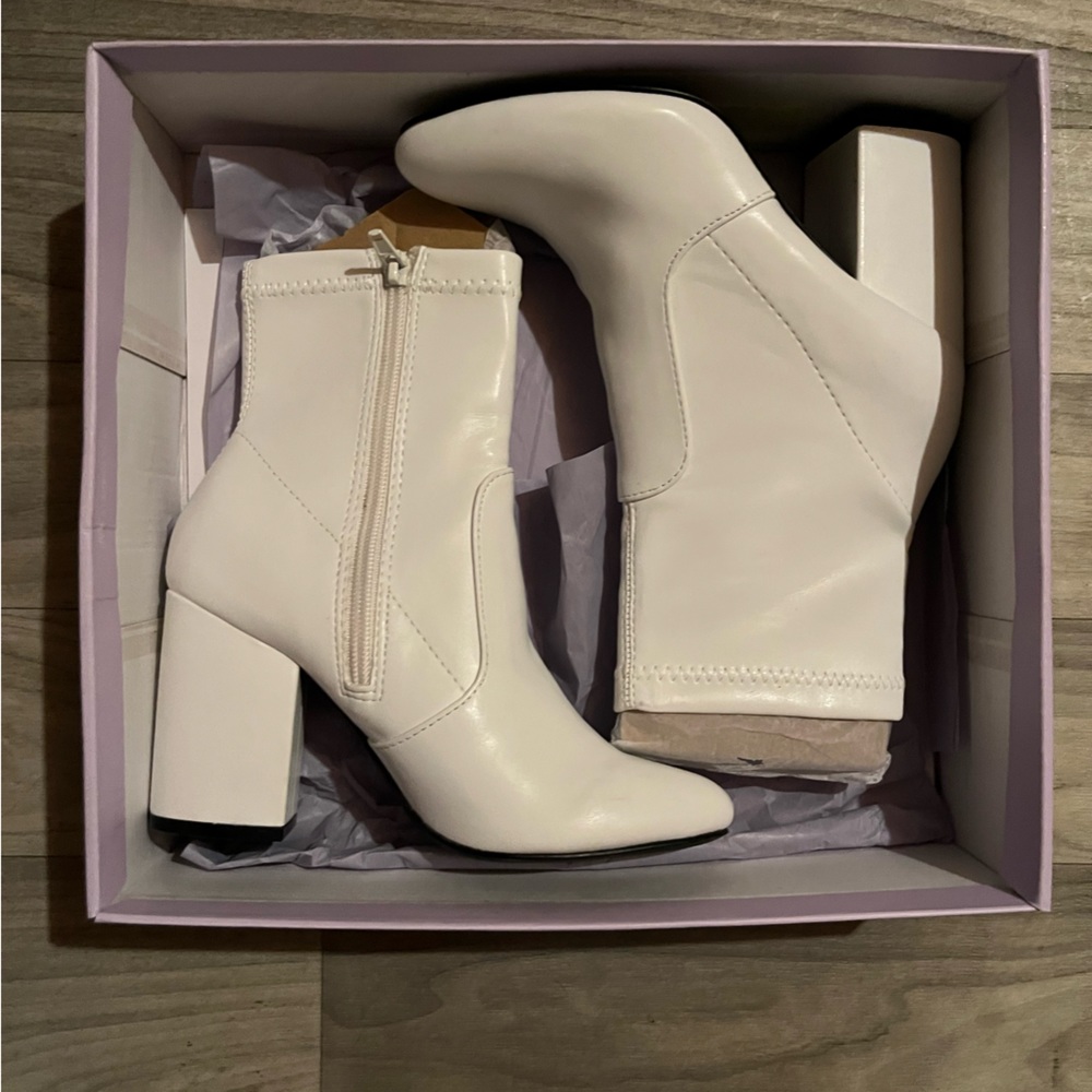 madden girl steve madden rapidd white ankle heeled booties